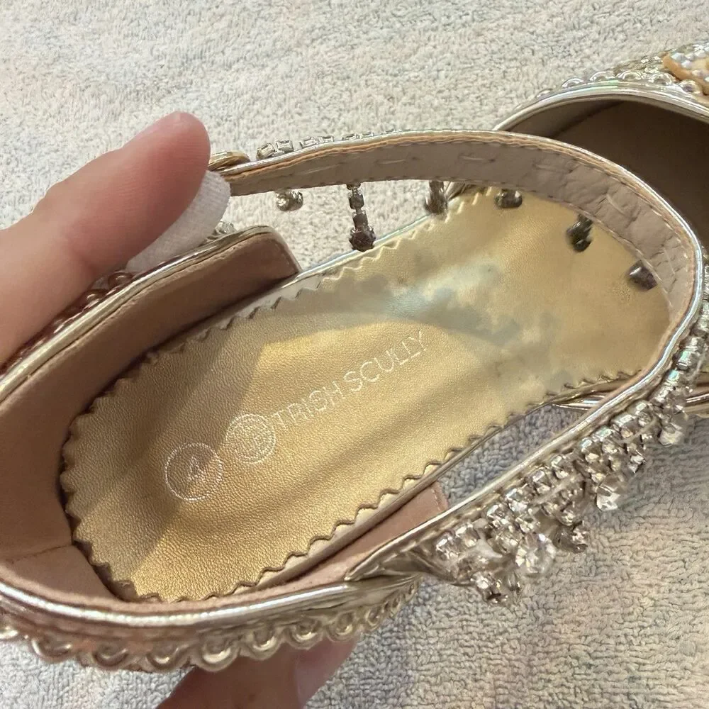 Trish Scully Gold Girls Shoes 4 Heels Butterfly Rhinestone Bling Formal Dance 36